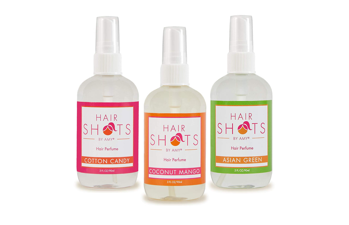 Hair Shots Heat Activated Hair Fragrance Mixer Bundle 3 Items: Cotton Candy, Coconut Mango, Asian Green