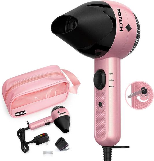 Dual Voltage Hair Dryer,Travel Mini Hair Dryer Lightweight Quiet Compact Blow Dryer with Concentrator, 1000W Hairdryer with European Plug Travel Size Bag for Women Kids International Tarvel