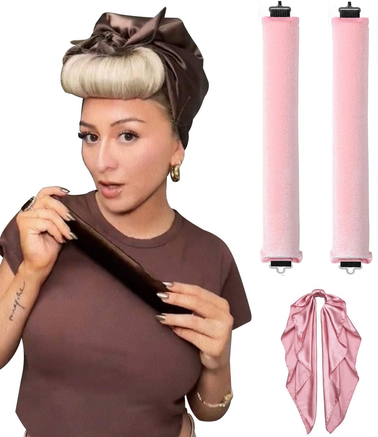 Velvet Heatless Curling Set No Heat Hair Curlers Overnight Curls Blowout Rods Soft Large Foam Hair Rollers to Sleep in for Long Hair Heatless Curling Rod Headband Jumbo Flexi Rods Curler - Pink