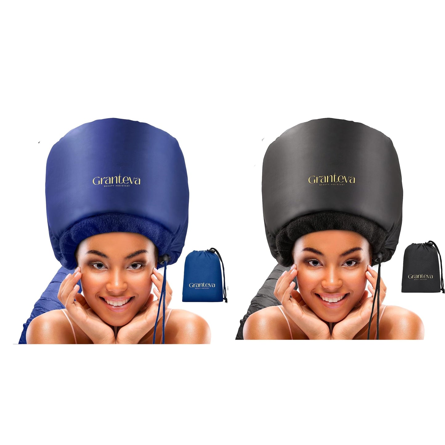 Hair Dryer Bonnet w/A Headband Integrated That Reduces Heat Around Ears & Neck - Blow Dryer Attachment for Hair Dryer, Speeds Up Drying Time, Hair Drying Cap, Hood Hair Dryer for Home - Set of 2