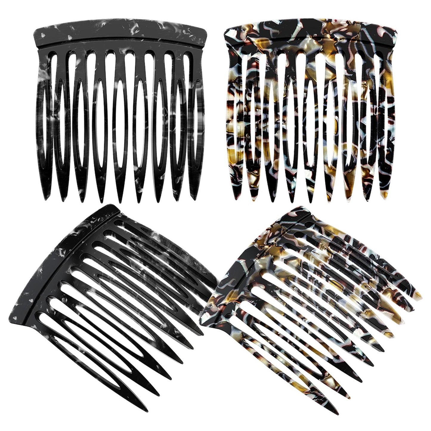 HYFEEL Hair Side Combs - Small French Side Hair Comb Clips for Women Decorative Bun Twist Hair Styling Accessories -4 Pcs (Black, Brown Onyx)