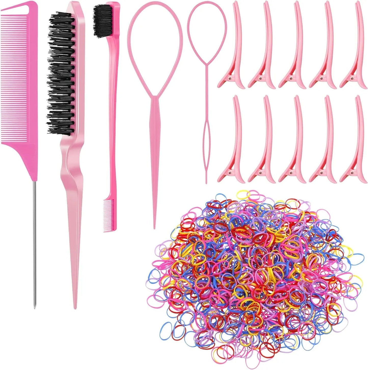 "Complete Hair Styling Set: Omoge Hair Accessories Pack of 10 with Hairbands, Clips, Brushes, and Topsy Tail Tools