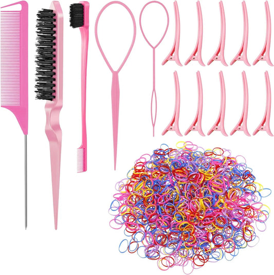 "Complete Hair Styling Set: Omoge Hair Accessories Pack of 10 with Hairbands, Clips, Brushes, and Topsy Tail Tools