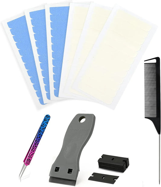 Get Flawless Hair Extensions with Omoge Hair Extension Tape Tabs Set - Double and Single Sided Adhesives for Long-lasting Hold